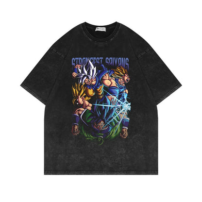 280G Heavyweight Washed Old Vintage Short Sleeve T Shirt Seven Dragon Ball Anime American Oversize High Street Half Sleeve T
